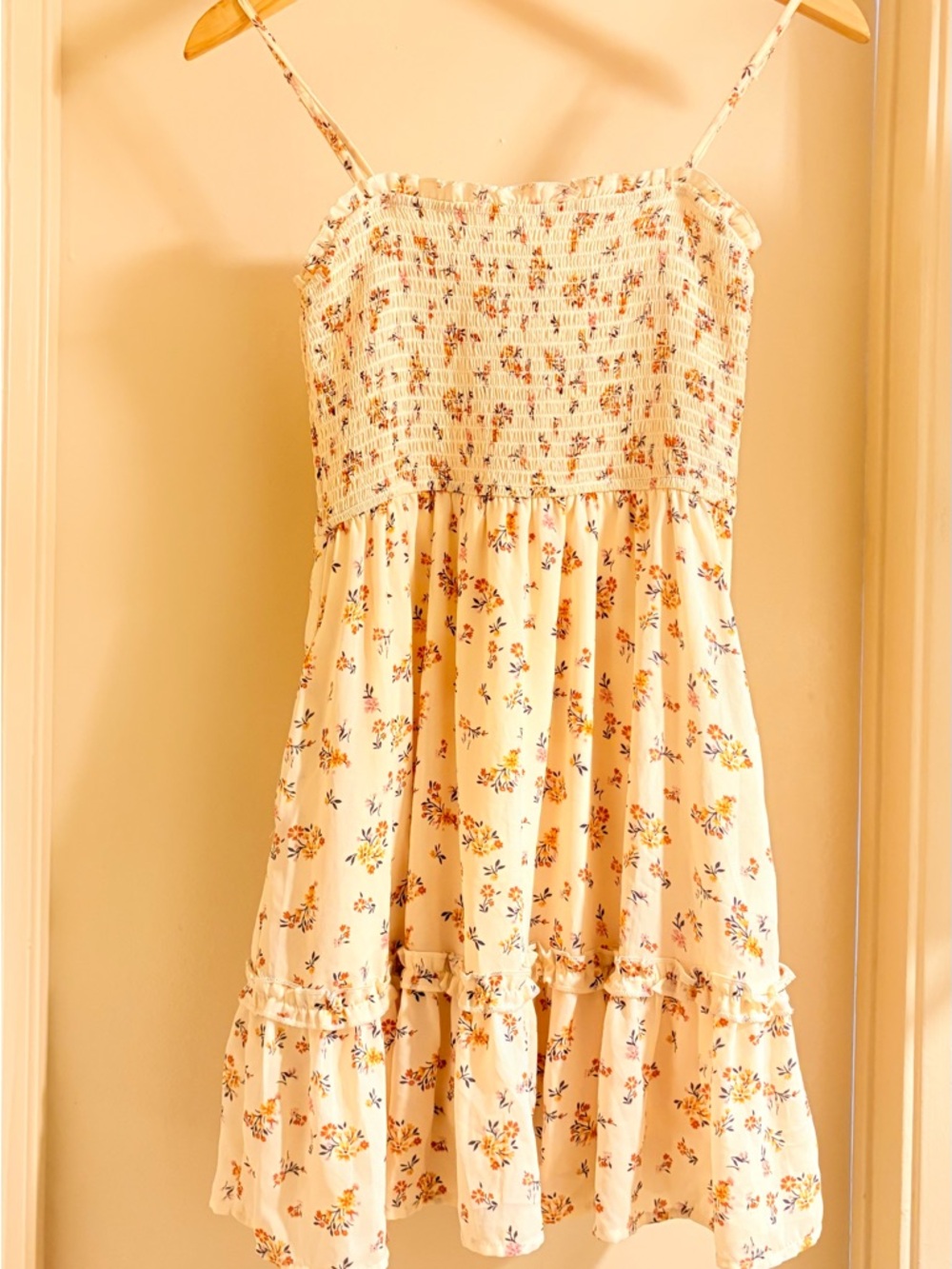 Love Tree Cream Floral Smocked Tiered Sundress